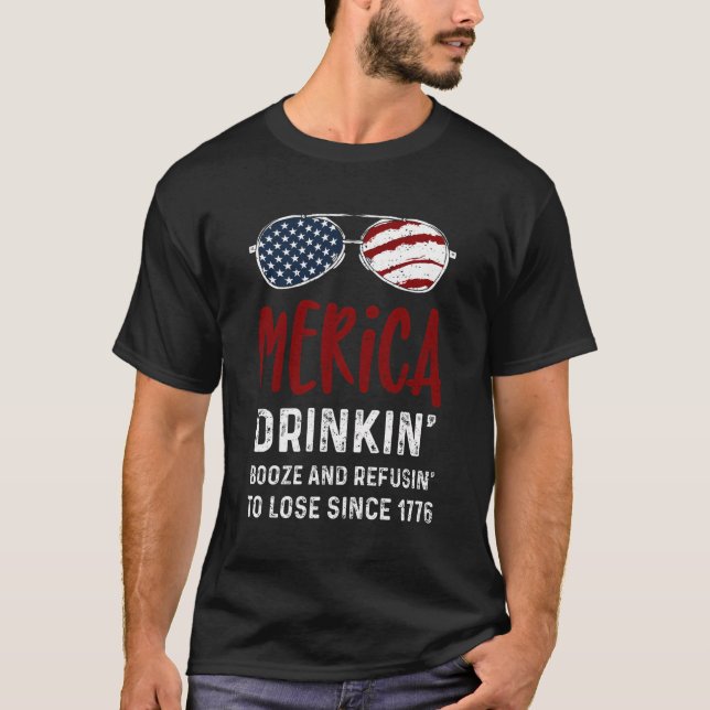Camiseta Orgulho Patriótico Merica Bebendo Booze E Re 4º O (Frente)