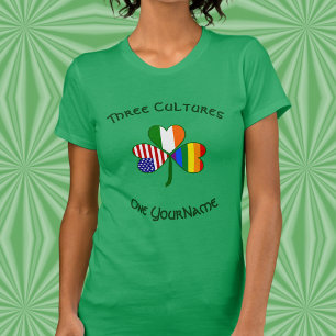 Camiseta Orgulho Personalizado Irlanda EUA Trevo Feminino 