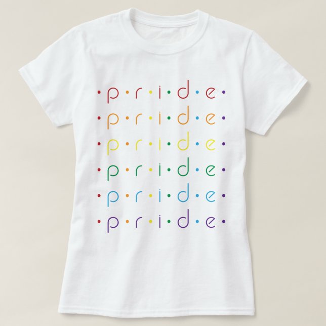 Camiseta Orgulho Repetido 6 Vezes Em Cores LGBT Arco-Íris (Frente do Design)