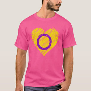 Camiseta Orgulho Retro LGBTQ A Bandeira Intersexo Coração