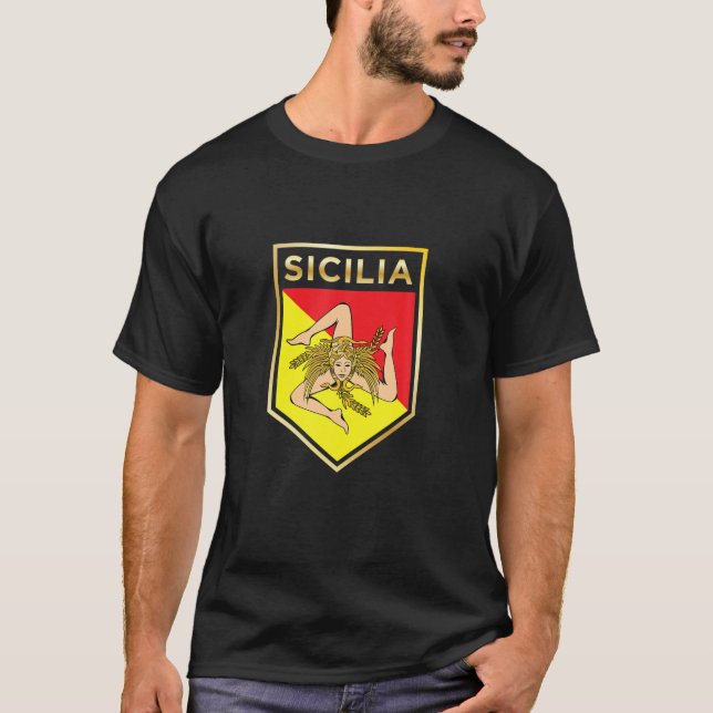 Camiseta Orgulho Siciliano - Crest E Shield Flag Siciliano (Frente)