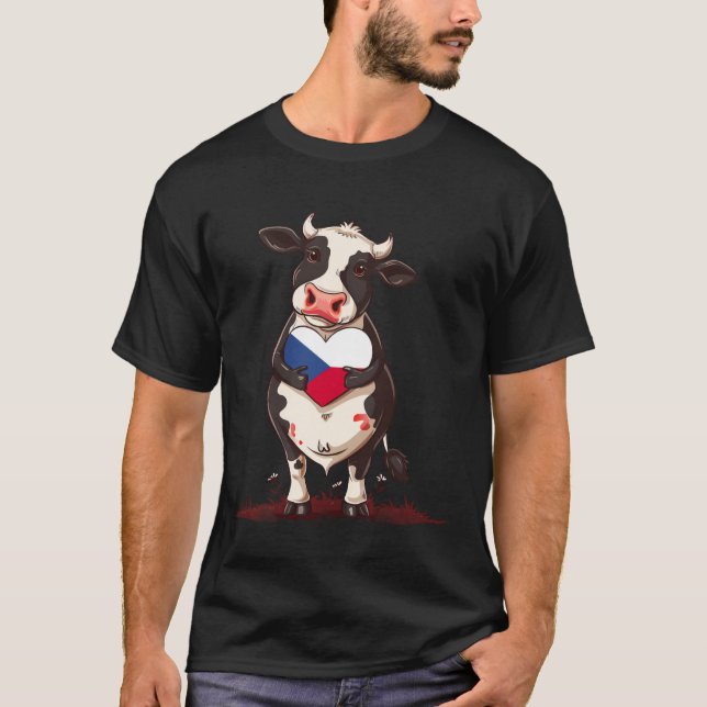Camiseta Orgulho Tcheco Vaca Coração República Tcheca Bande (Frente)