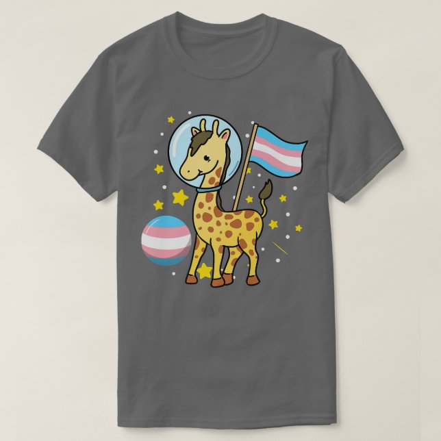 Camiseta Orgulho Trans do Astronauta da Girafa Transgênero (Frente do Design)