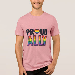Camiseta Orgulhosa Aliada Vintage Coração Arco-Íri