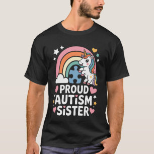 Camiseta Orgulhosa Irmã Autismo Unicórnio Arco-íris Puzzle