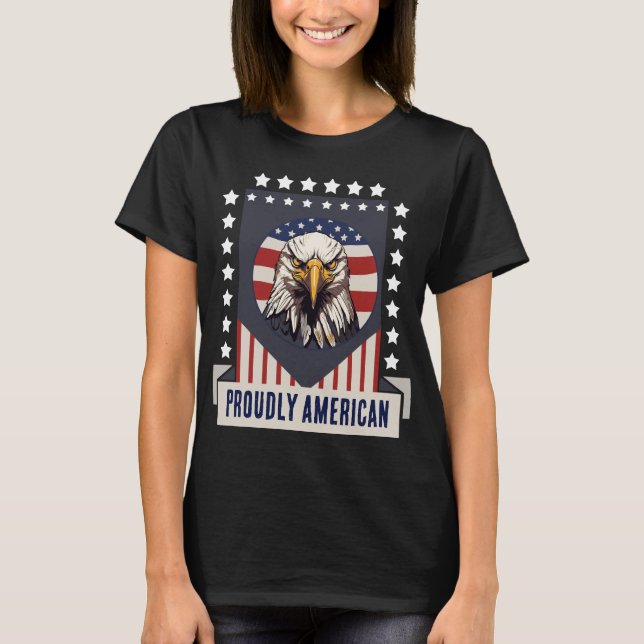 Camiseta Orgulhosa Jaqueta Bald Eagle Denim, Americana (Frente)