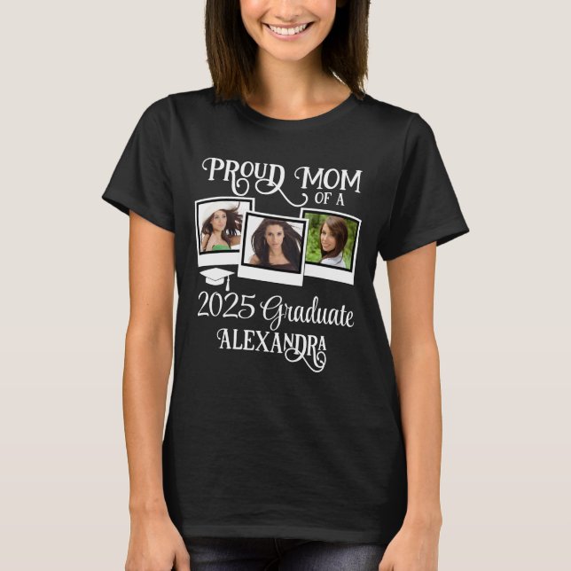 Camiseta Orgulhosa Mãe 2025 Foto de Graduação Mãe Formando (Frente)