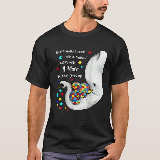 Camiseta Orgulhosa Mãe Autismo Elefante Peça de Quebra-Cabe (Frente)