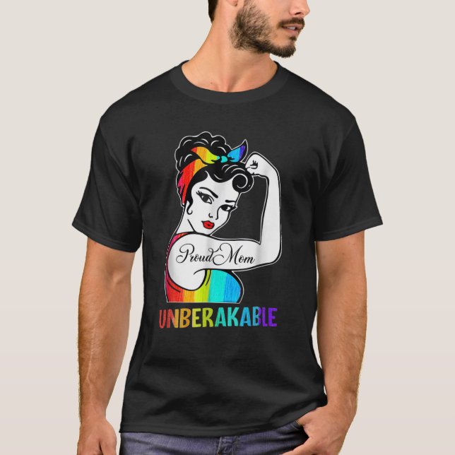 Camiseta Orgulhosa Mãe Bandeira Inquebrável do Arco-Íris LG (Frente)