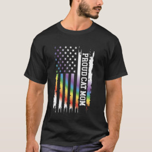 Camiseta Orgulhosa Mãe de Gato Estados Unidos Arco-íris Des