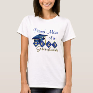 Camiseta Orgulhosa Mãe de Graduação Azul e Dourada