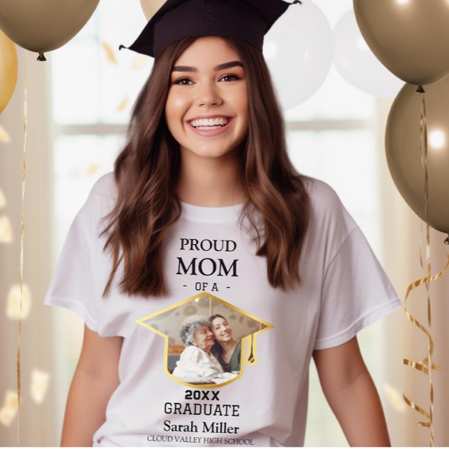 Camiseta Orgulhosa Mãe de um Formando 2025 com uma Foto e N (Criador carregado)
