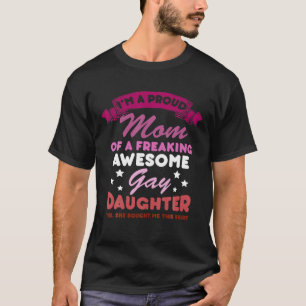 Camiseta Orgulhosa Mãe Gay Filha Lésbica Bandeira LGBTQ Eng