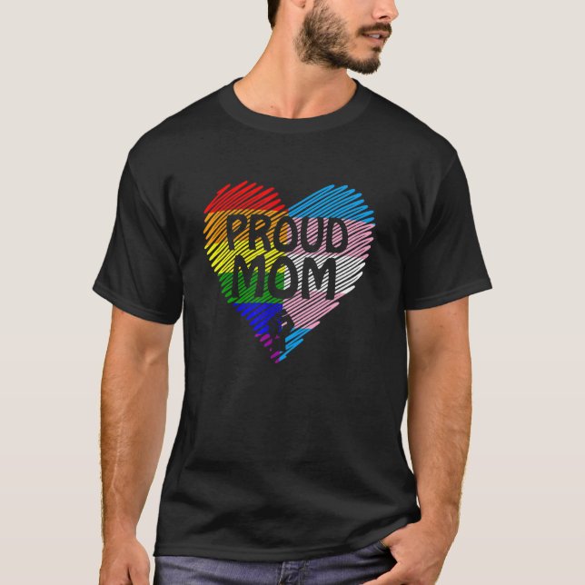 Camiseta Orgulhosa Mãe Lgbt Com Arco-Íris E Bandeira Transg (Frente)