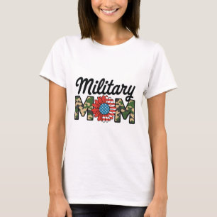 Camiseta Orgulhosa Mãe Militar Camuflagem e Design de Bande