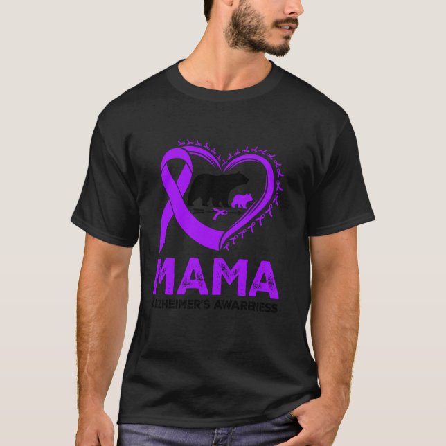 Camiseta Orgulhosa Mama Ursa Alzheimer Consciência Roxo Rib (Frente)