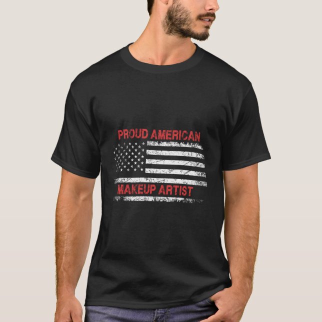 Camiseta Orgulhosa Maquiagem de Bandeira Patriótica America (Frente)