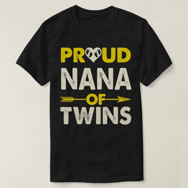 Camiseta Orgulhosa Nana De Gêmeos Grávidos com Dois Bebês (Frente do Design)