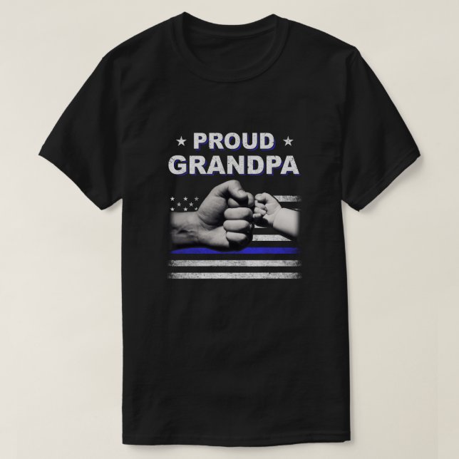 Camiseta Orgulhosa Polícia do Avô Thin Blue Line Flag Pais  (Frente do Design)