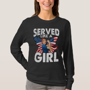 Camiseta Orgulhosa Veterana Feminina Serviu Como Uma Garota