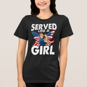 Camiseta Orgulhosa Veterana Feminina Serviu Como Uma Garota