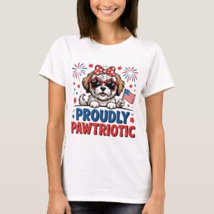Camiseta Orgulhosamente Patriótico Cachorro Vermelho Branco