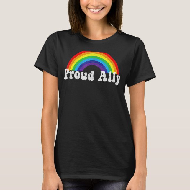 Camiseta Orgulhoso Ally Lgbtq Gay E Orgulho Lésbica Rainbow (Frente)