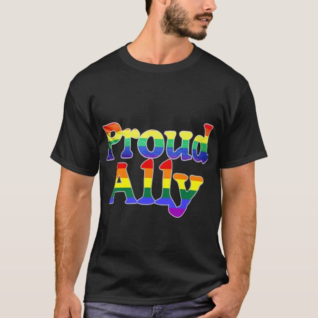 Camiseta Orgulhoso Ally, Orgulho LGBTQ - Ideia de Presente (Frente)