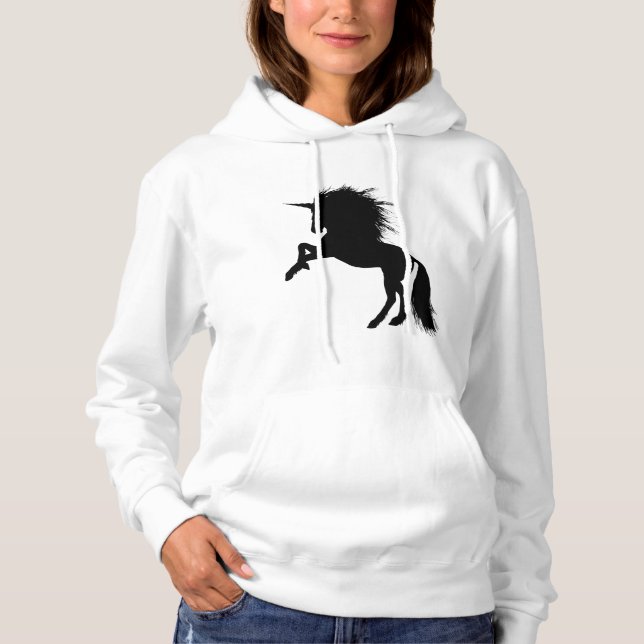Camiseta Orgulhoso Black Unicorn Silhouette Fantasy Animal, (Frente)