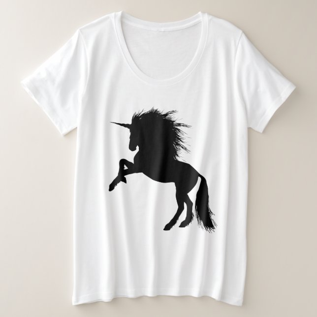 Camiseta Orgulhoso Black Unicorn Silhouette Fantasy Animal, (Frente do Design)