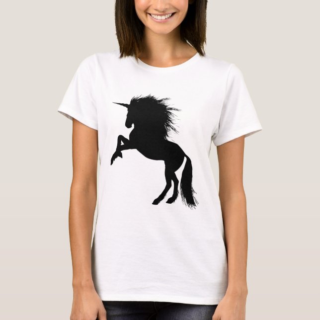 Camiseta Orgulhoso Black Unicorn Silhouette Fantasy Animal, (Frente)