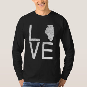 Camiseta Orgulhoso Fã do Estado EUA Illinois Mapa de Amor