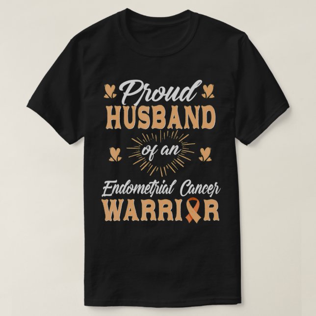 Camiseta orgulhoso guerreiro cancer Uterine do marido endom (Frente do Design)