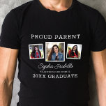 Camiseta Orgulhoso Pai de Graduação de Foto em Três Formand<br><div class="desc">Esta camiseta moderna de graduação apresenta uma tipografia elegante em branco com três fotos quadradas sobre fundo preto. Todas as cores e texto são personalizáveis! Esta camisa faz um presente maravilhoso para qualquer pai!</div>