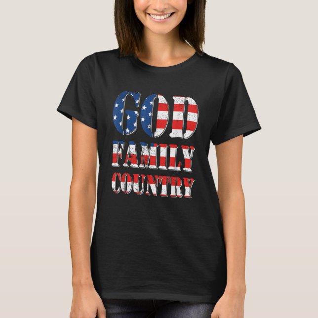 Camiseta Orgulhoso País da Família Flag God dos Estados Uni (Frente)