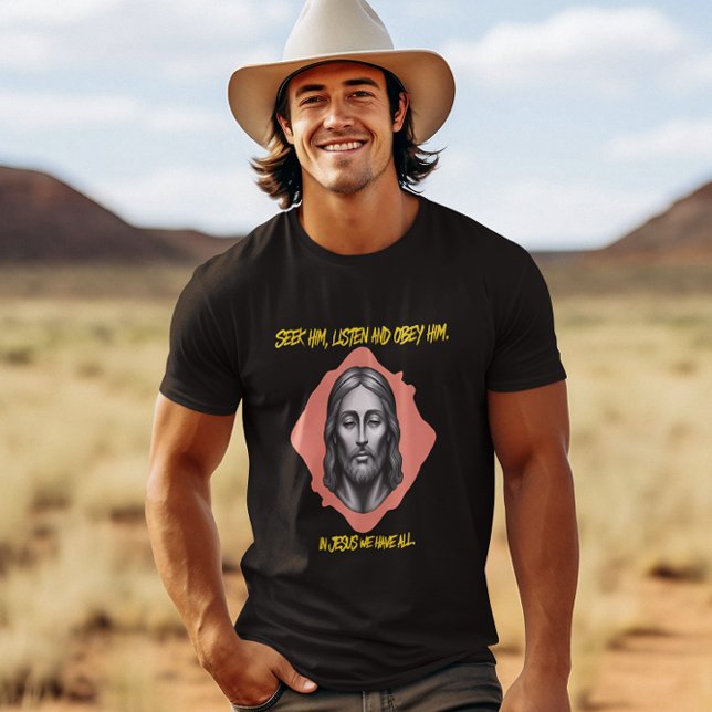 Camiseta Orientação divina: Busca, Escute, Obey (Criador carregado)