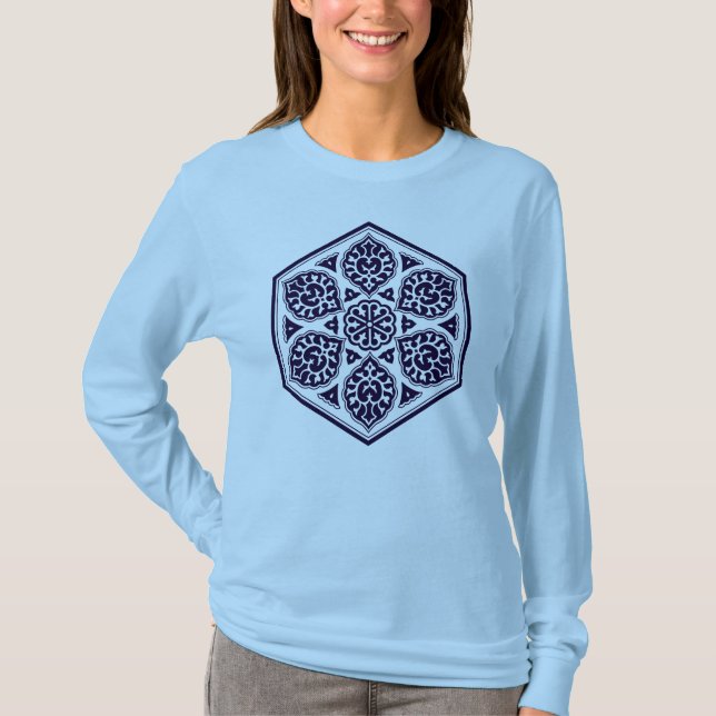 Camiseta Oriental Blue Turkish Rosette Geometric Vector Art (Frente)