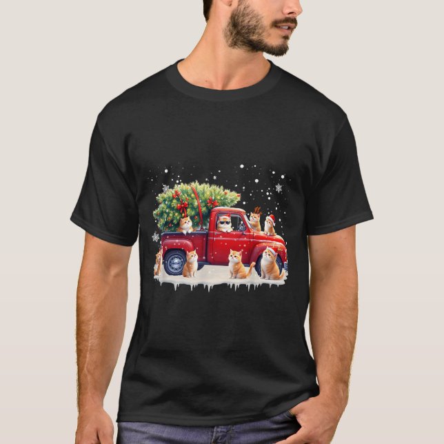 Camiseta Oriental Cat Red Truck Christmas Tree Santa Ugly X (Frente)