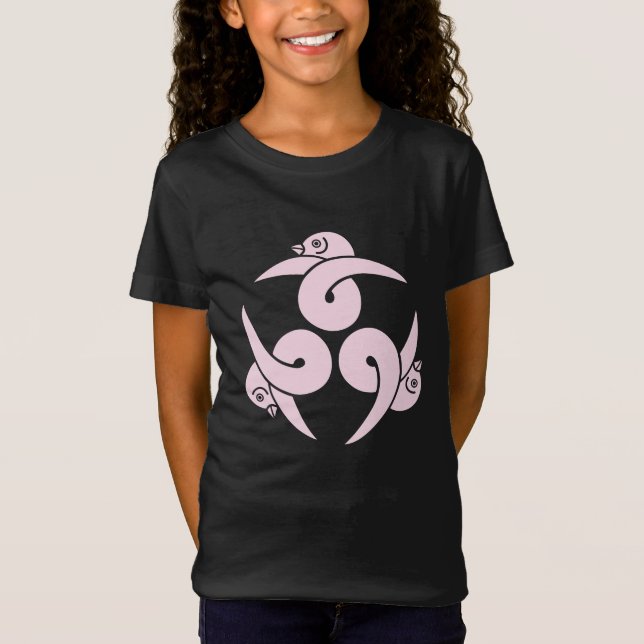 Camiseta Oriental Sakura Rosa Três Gansos Japão Mon Art (Frente)