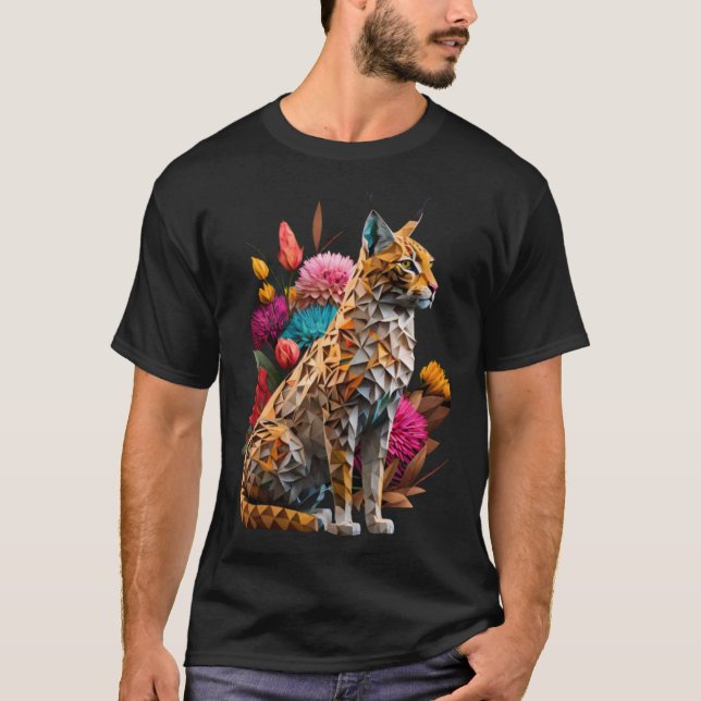 Camiseta Origami Flowers Wildlife Bobcat Orange Bobcat (Frente)