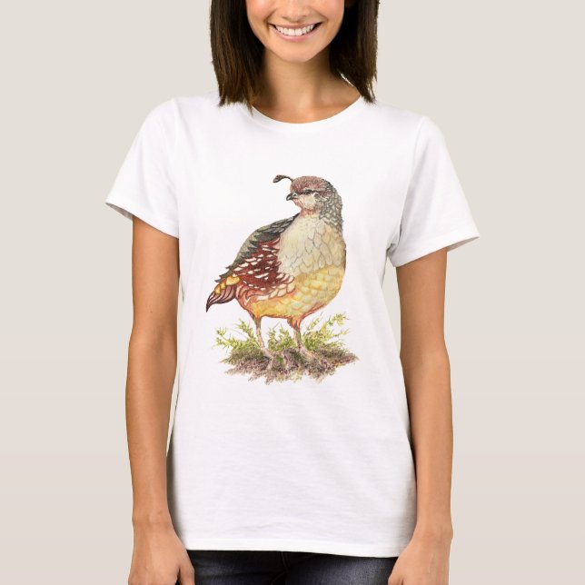 Camiseta Original Watercolor Female California Quail - Bird (Frente)