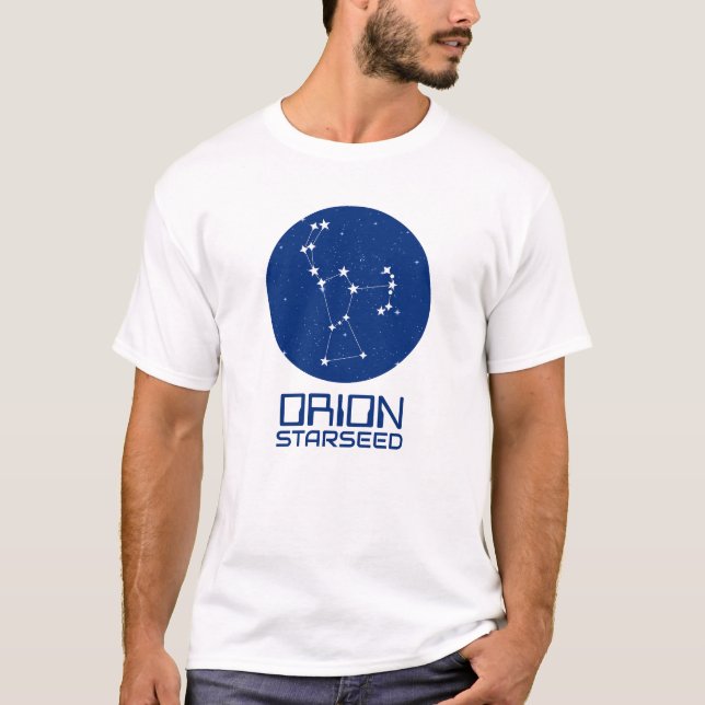 Camiseta Orion Starseed – Design Azul e Branco (Frente)