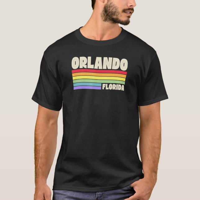 Camiseta Orlando Florida Pride Rainbow Flag Orgulho gay Mer (Frente)