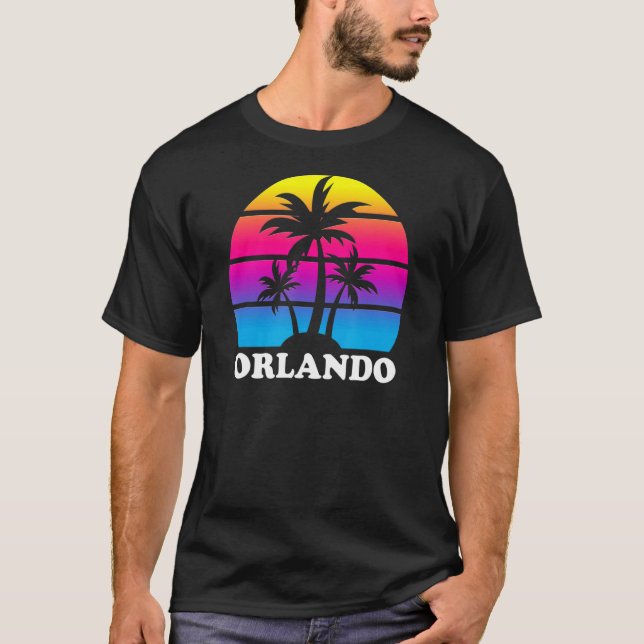 Camiseta Orlando Florida Retro Palm Tree Sunset Vacing Be (Frente)