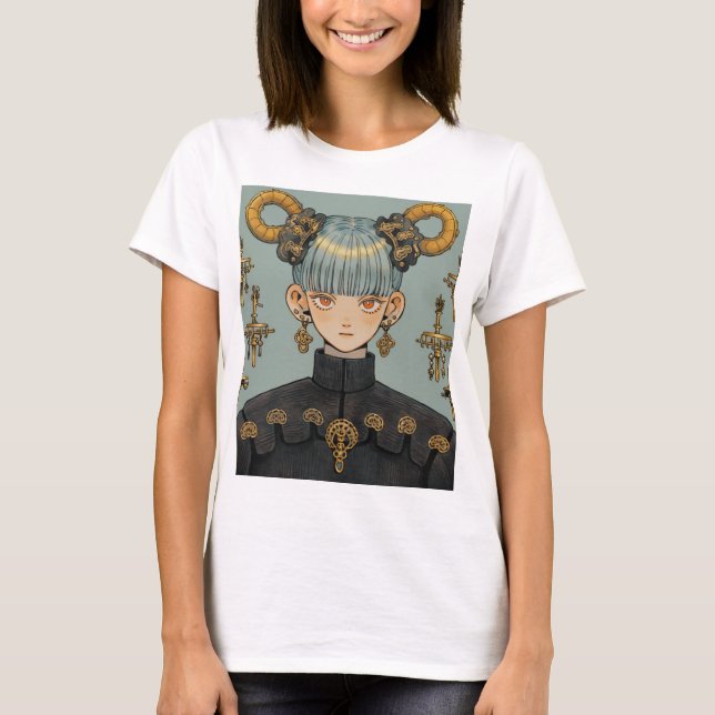 Camiseta Ornamentado Steampunk Fantasy Animy Girl (Frente)