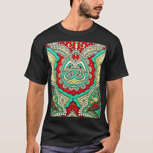 Camiseta Ornamento arabesco neon: estilo 80. (Frente)