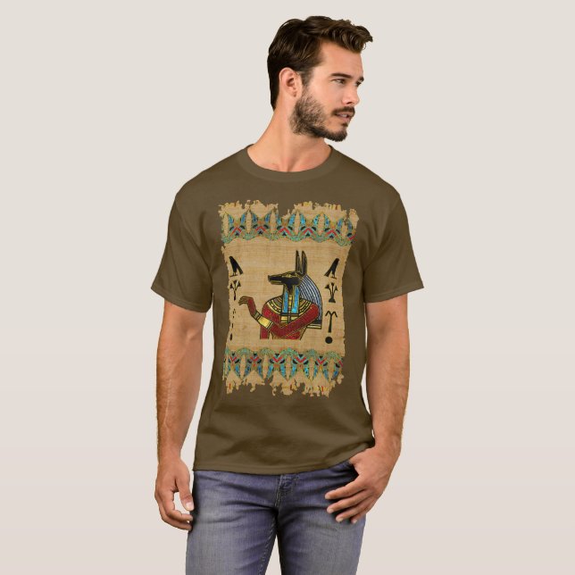 Camiseta Ornamento de Anubis do egípcio no papiro (Frente Completa)