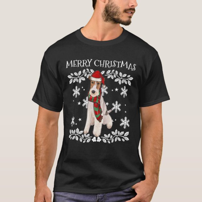 Camiseta Ornamento Feliz De Natal Fox Terrier Xmas San (Frente)