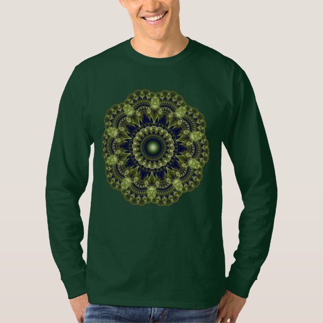 Camiseta ornamento mosaico verde fractal (Frente)