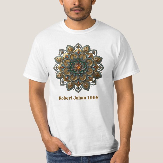 Camiseta Ornata com Mandala Boêmia em Azul Teal e  (Frente)